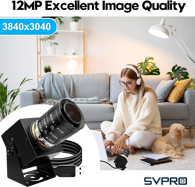SVPRO 1080P 120fps High Speed USB Camera12 Megapixels 4K Glof Swing Webcam Manual Focus with 3X Optical ZoomIndustrial Lightburn Cam UVC Plug and Play for Computer Laptop Raspberry Pi