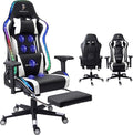 TBQATNTS Gaming Chair with Massage and SpeakersErgonomic Video Gaming Chair with Footrest and Lumbar SupportRGB Racing Gaming Chair Computer Chair for Adults and Teens 400lb.White