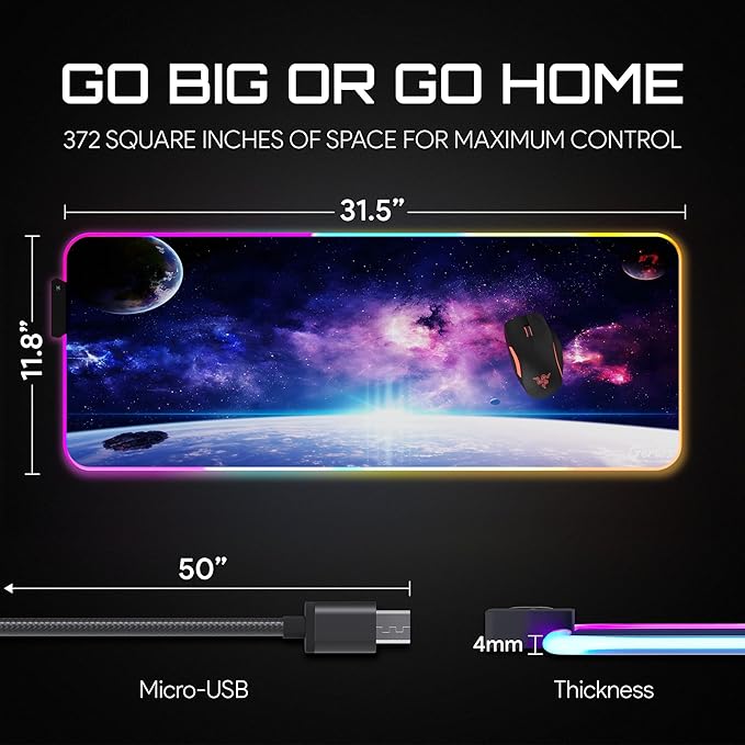 Gerlos RGB Large Gaming Mouse Pad Extended Soft LED Mouse Pad Non-Slip Rubber Base Water Resist Keyboard Pad Computer Mousepad 31.5×11.8 inches
