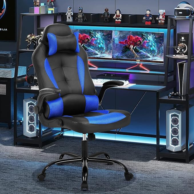 PC Gaming Chair Blue Gaming Chair w/Adjustable Headrest and Lumbar Support Home Office Compuetr Chair High Back Ergonomic Chairs Racing Game Chair for Kids