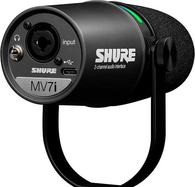 Shure MV7i Smart Microphone – USB-C &amp XLR Mic for Podcasting Music &amp Streaming with Built-in Audio Interface Auto Level Mode Advanced DSP All-Metal Design Black