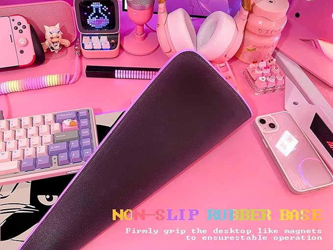 JMIYAV Pink RGB Gaming Mouse Pad 31.5x12 Inch PC XL Large Extended Glowing Led Light Up Desk Pad Non-Slip Rubber Base Computer Cute Mousepad Mat Desk Accessories Gaming Setup 815