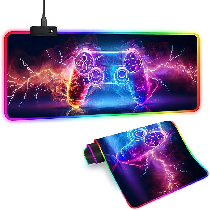 XL Led Gaming Mouse Pad with 14 Light Modes - Light Up Gamer Mouse Pad31.5 x 11.8in Non-Slip Gamepad Style RGB Large Gamer MousepadBlack Long Glowing Gaming Accessories for DeskWaterproof