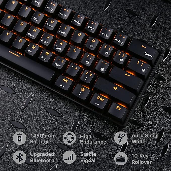 RK ROYAL KLUDGE RK61 Wireless 60% Triple Mode BT5.0/2.4G/USB-C Mechanical Keyboard 61 Keys Wireless Mechanical Keyboard Compact Gaming Keyboard w/Software (Hot Swappable Brown Switch Black)