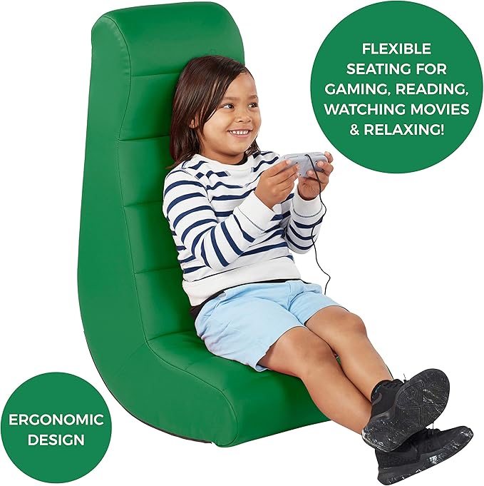 Factory Direct Partners Soft Ergonomic Horizontal Soft Floor Video Rocker - Cushioned Ground Chair Great for Reading Gaming or Watching TV for Kids Teens and Adults - Green 10489-GN
