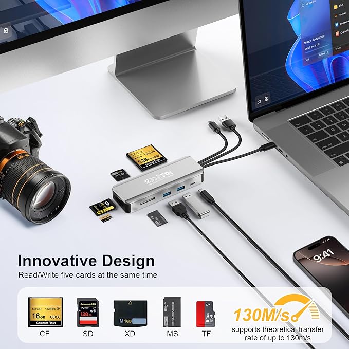 8in1 Multi SD Card Reader Adapter Aluminum with Card Storage Carrying Box SD/TF/CF/MS/XD/Cfast/Memory Stick Pro Duo USB3.0 C&ampA Port for Phone/Pad/PC/LaptopNo Application Required Plug and Play
