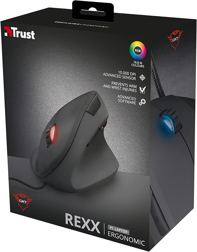 Trust Gaming GXT 144 Rexx Vertical Ergonomic Gaming Mouse 250-10000 DPI 6 Buttons Black