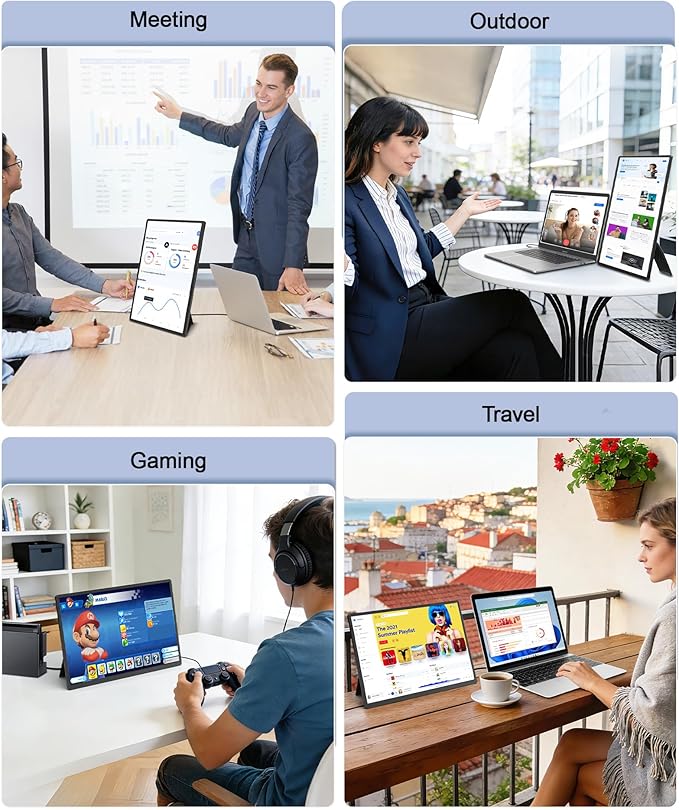 16 Laptop Screen Extender 1920x1200 IPS Portable Monitor Borderless Dual Screen Extender with 360° Rotatable Stand Plug and Play Ultra Slim Travel Monitor for PC Wins Switch PS5