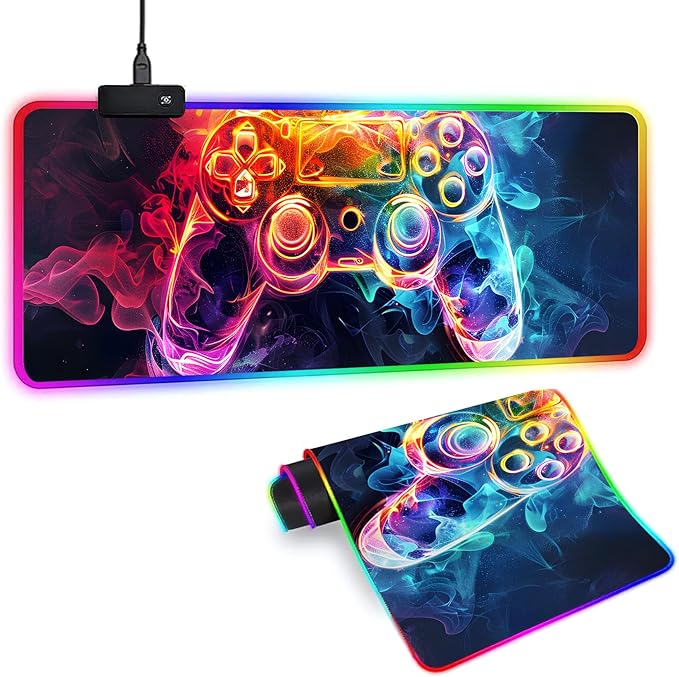 XL RGB Gaming Mouse Pad with 14 Light Modes - Light Up Gamer Mouse Pad31.5 x 11.8in Non-Slip Gamepad Style Led Large Gamer MousepadBlack Long Glowing Gaming Accessories for Desk Waterproof