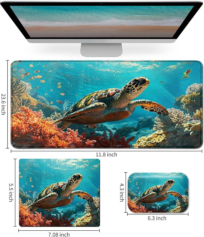 Mouse Pad Desk Mat Ergonomic Wrist Support Pad SetMouse Wrist Rest Keyboard Pad with Stitched Edges and Non Slip Base-Sea Turtle