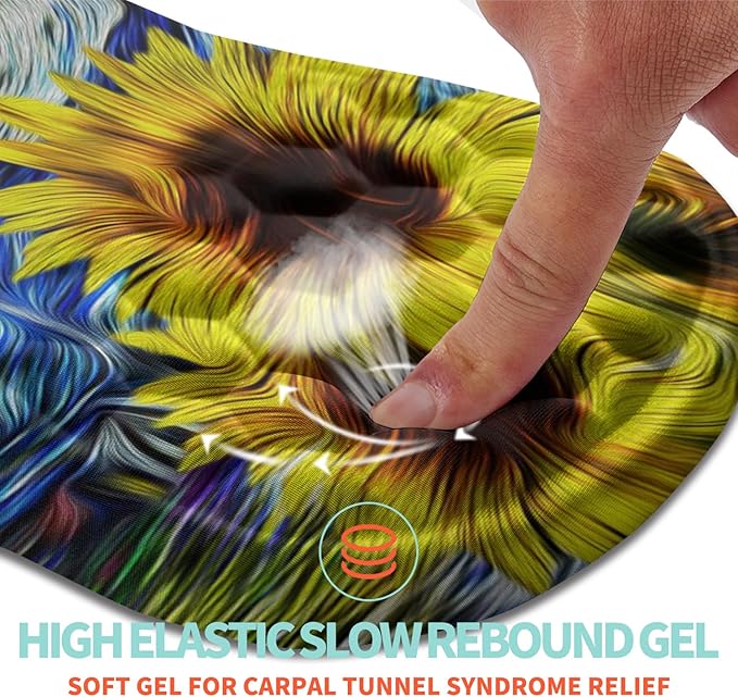 Ergonomic Mouse Pad Wrist Support with Memory Foam Massage Bulge Carpal Tunnel Pain Relief Mousepad Wrist Rest for Mouse(12x8 inchSunflower)