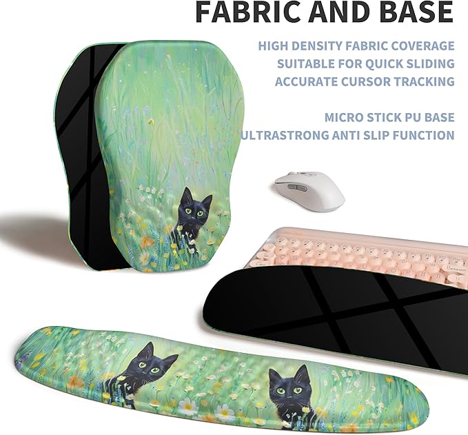 2-in-1 Ergonomic Set Wave Keyboard Wrist Rest and Massage Slope Mouse Pad Wrist Support Rebound Memory Foam for Relieve Carpal Tunnel Syndrome and Wrist Pain (Oil Painting Cats)
