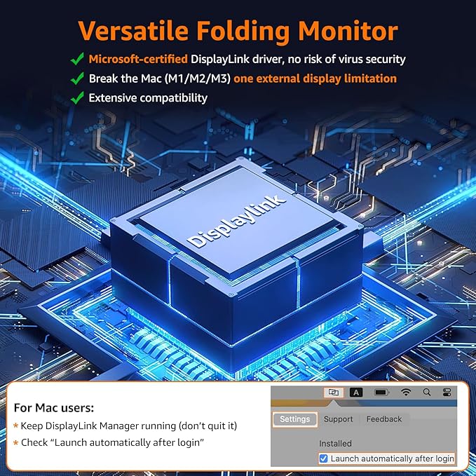 Portable Monitor Foldable Dual Screen 15.6 inch FHD 107% sRGB IPS HDMI USB-C Travel Monitor for Laptop Mac PC Windows DisplayLink Stacked Screen Extender with Kickstand VESA Compatible