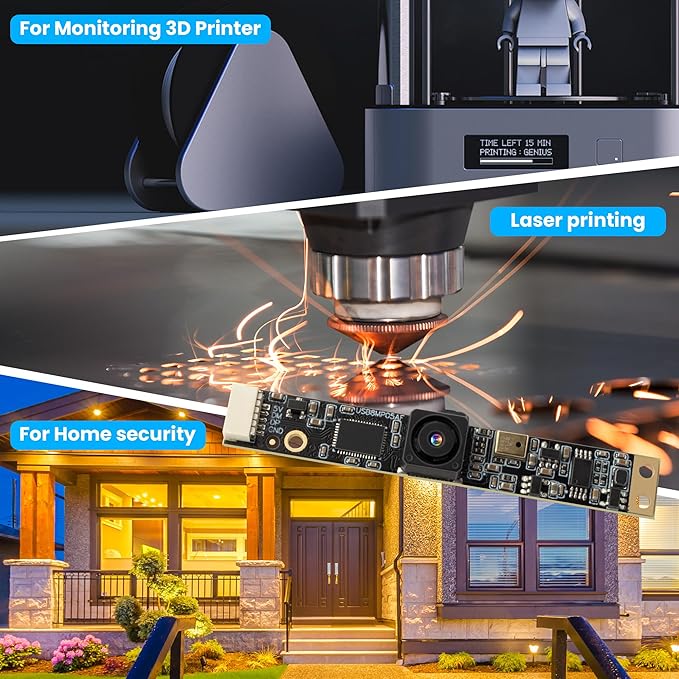 ELP 8mp USB Camera Module with Microphone 4K PC Camera for Computer 2448P Lightburn Camera for Laser Engraver Mini Strip Web Camera CCTV USB Security Camera for Raspberry Pi (64° no Distortion Lens)