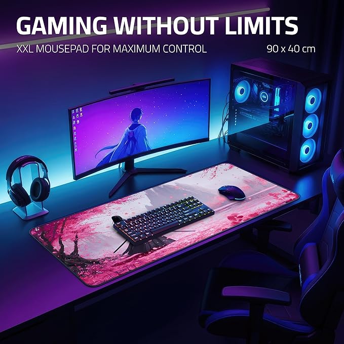 XXL Gaming Mouse Pad 35.4 x 15.7 inch - Water-Resistant &amp Stitched Edges - Large Anime XL Mousepad for Desk - Gamer Accessories Big Full Deskpad Mat Game Mousepads Deskmat