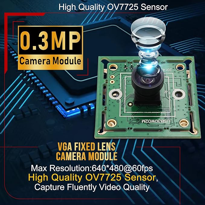 ELP VGA Super Mini Wide Angle USB Camera Module with 120degree Lens High Speed 480P 60fps UVC USB2.0 Video Webcam Board OV7725 Embedded Industrial PC Camera for Laptop Raspberry Pi Jetson Nano