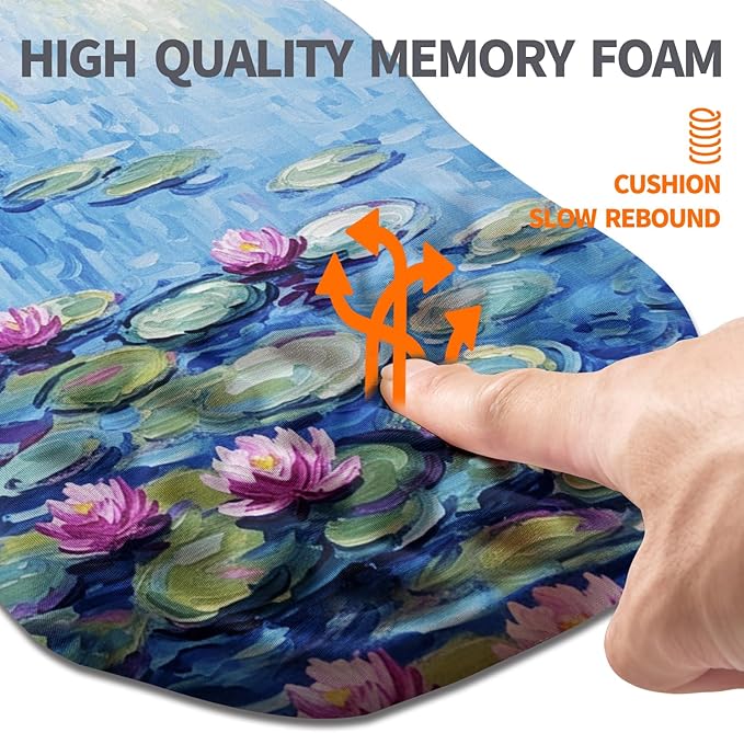 Ergonomic Slope Mouse Pad Wrist Support Wrist Rest Mousepad for Carpal Tunnel Pain Relief with Massage Bulge and Slow Rebound Memory Foam (12x8 inch Lotus Pond)
