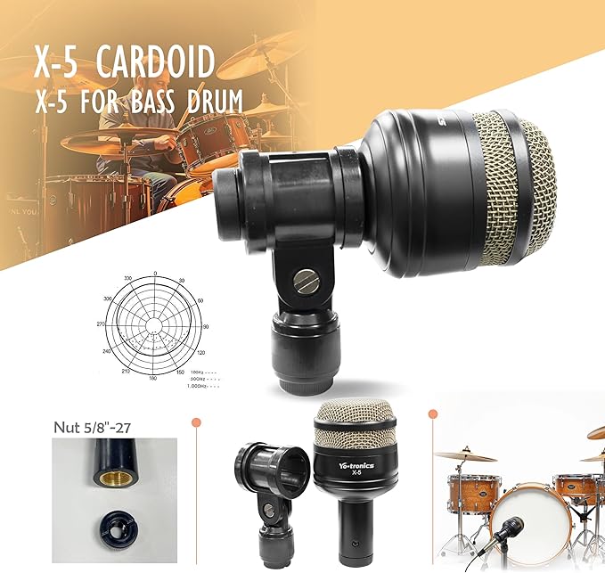 YO-TRONICS 7-Piece Drum Microphone Kit Precise Sound Includes Mics for Snare Toms Cymbals &amp Bass Drum Perfect for Stage Studio with Precise Sound Capture for Dynamic Live Performance Recordi