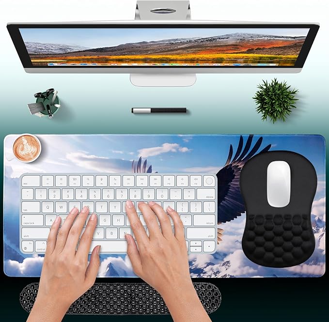3 in 1 Set Ergonomic Mouse Pad with Wrist Rest Keyboard Wrist Rest Non-Slip Desk Pad Memory Foam Breathable Support for Prolonged Typing and Mouse Use Relief from Wrist Fatigue Jamboa