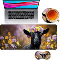 XL Extended Mouse Pad 31.5×11.8″ | Large Waterproof Desk Mat + Mouse Wrist Support | Ergonomic Gaming &amp Office Computer MousepadFloral Crown Black Goat