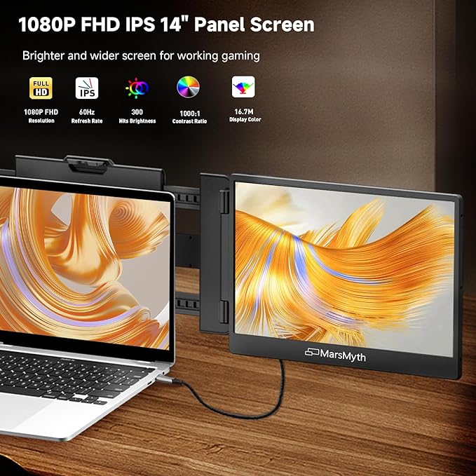 S1 Laptop Screen Extender - 14'' Portable Dual Monitor for Laptops 1080P FHD Plug &amp Play Portable Monitor for 13''-17'' Laptops Compatible with Windows Mac PS5 Dex Android Switch