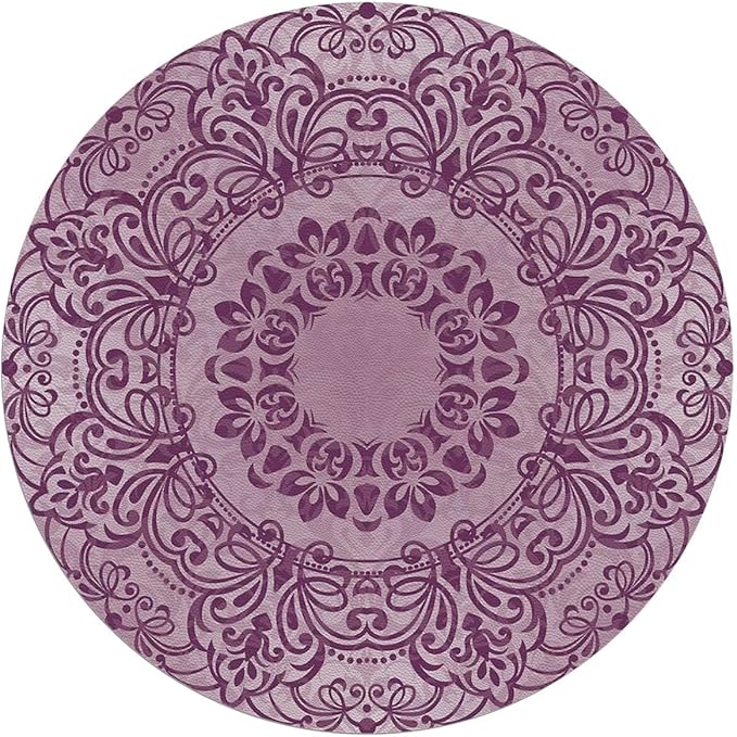 Lavender Dark Purple PU Leather Chair Mat for Hardwood Floor Anti-Slip Floor Protector Floral Elements Oriental Vintage for Home/Office Rolling Chair and Computer Desk Geometric Diameter 39.4 in