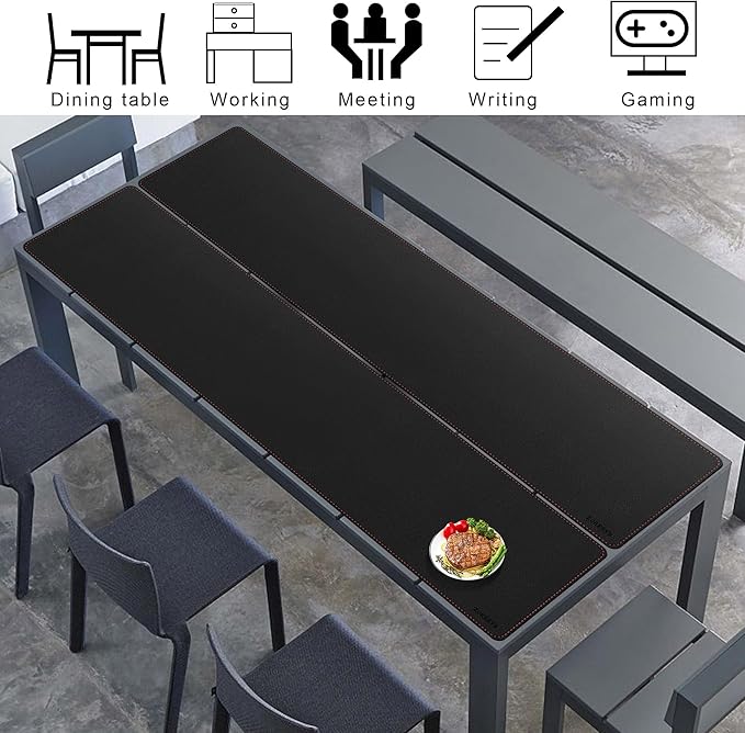 ZORESYN Extra Large Desk Mat (70.9 x15.8) - PU Leather Multipurpose Table Pad for Dining Table Coffee Table Office &amp Home - Waterproof Desk Mat for Keyboard Mouse and Writing (Black)