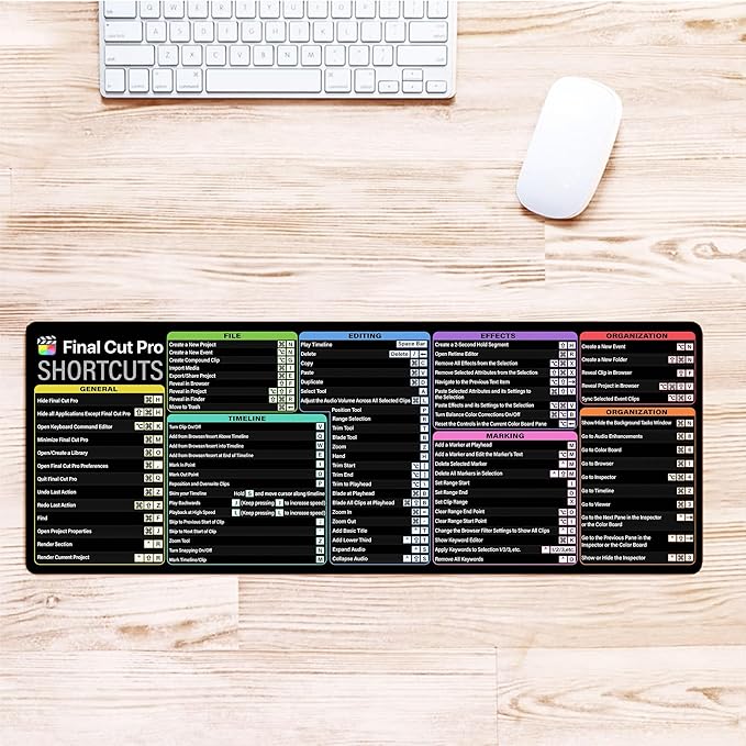 Final Cut Pro Shortcuts Cheat Sheet Mouse Mat KMH Mouse Pad for Mac Users Editors Creators Large Desk Mat Producer Mousepad Essential Computer Accessories for Study Work and Reference Purposes