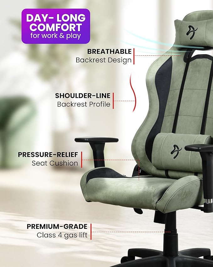 Arozzi Torretta Gaming Chair - Super Soft Ergonomic Gaming Chairs for Adults Adjustable Backrest with Neck &amp Lumbar Pillows - Swedish Design Home Office setup Professional Computer Chairs Forest