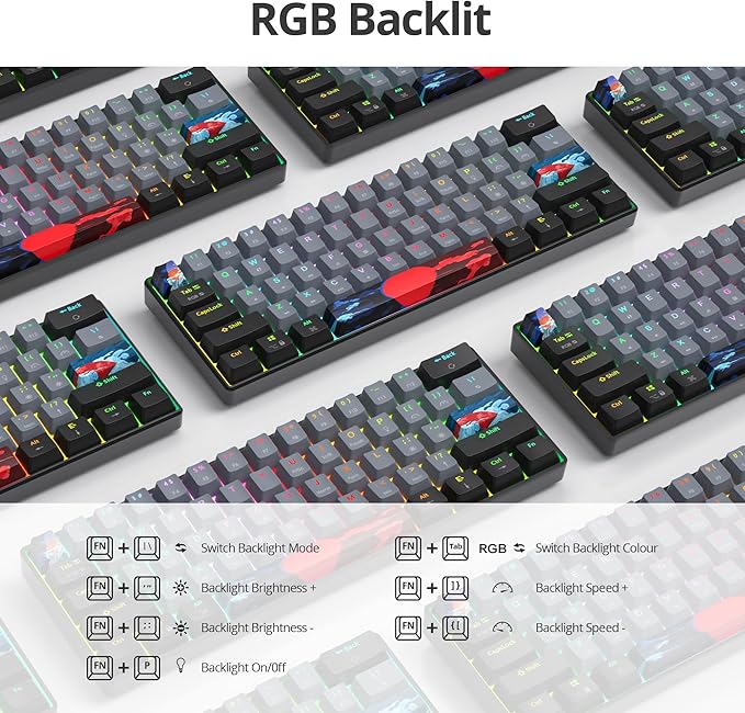 60% Mechanical Keyboard Black and Grey Compact Gaming RGB Backlit 61 Keys Mini USB Wired for Windows Mac Laptop PC (61 Dolch/Red Switches)