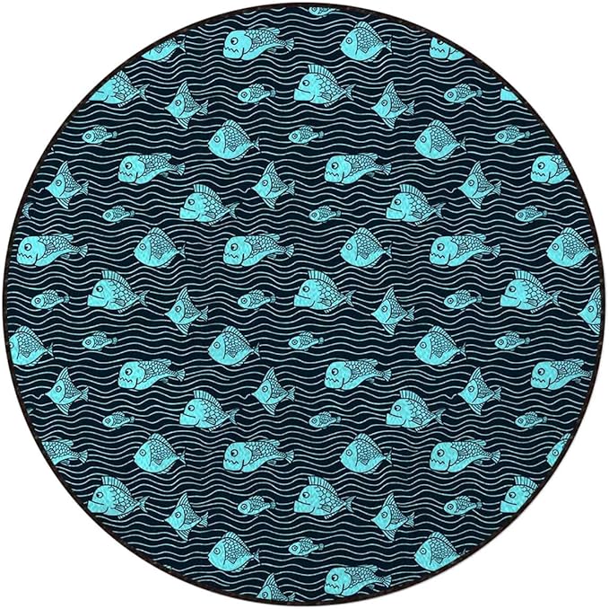 Navy Turquoise Office Chair Mat Hardwood Floor Computer Desk Mat Anti-Slip Gaming Chair Mat Round Floor Mat Durable Floor Protector Nautical Ocean Life Maritime Creature Diameter 59 in