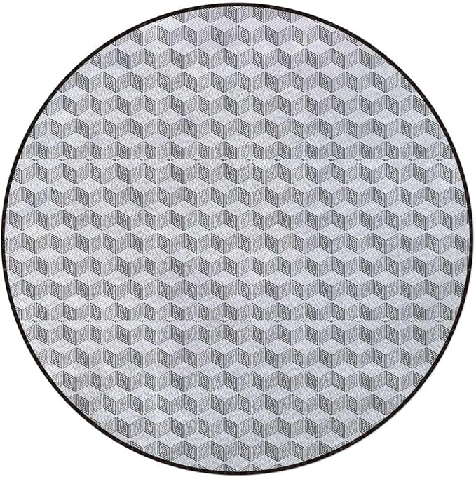 Pale Grey White Gaming Chair Mat for Hardwood Floor Anti-Slip Floor Protector Game Controller Rubber Gaming Computer Chair Mat Diamond and Square Form Simplistic Diameter 39.4 in