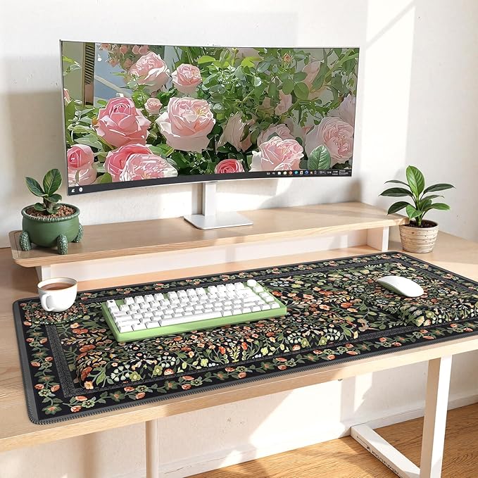 iLeadon Mouse Pad Set Non Slip Office Desk Mat Soft Keyboard Wrist Rest and Mouse Pad Set Non Slip Gaming Desk Mat and Wrist Pad for Keyboard with Coaster for Women Home (Black)