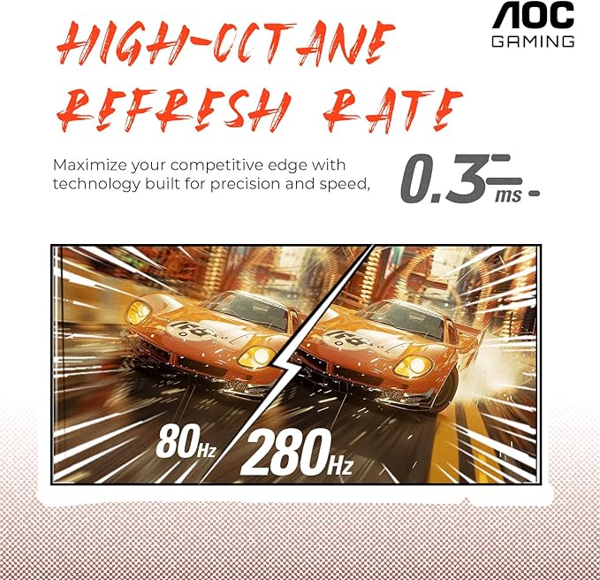 AOC C27G4ZH 27 Curved Frameless Ultra-Fast Gaming Monitor FHD 1080p 0.3ms HDMI 240Hz/DP 280Hz 1500R AMD FreeSync HDR Height Adjustable 3-Year Zero Dead Pixel Guarantee