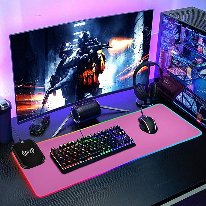 Light Mouse Pad Gaming Mousepad Non Slip Desk Mat Wireless Charging RGB Computer Mouse Pads Keyboard Pad Mats for Desktop Office Home 35.4 x 15.7 in