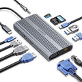 Docking Station USB C to Dual HDMI Adapter ORICO 12 in 1 USB C Hub with Dual HDMI VGA 100W PD Ethernet 2 USB-A 3.1 1 USB 2.0 1 Type-C 3.1 SD/TF Audio Compatible for Windows/Mac OS（Grey）