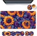 Keyboard Mouse Pad SetLarge Desk Pad+Keyboard Wrist Rest+Mouse Pad Wrist Support+CoasterEasy Typing Pain Relief Non-Slip Mousepad Wrist Support Mousepad Set Home OfficeSunflower
