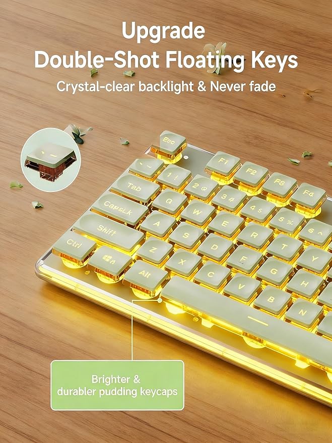 V3 Wireless Keyboard and Mouse Combo Bluetooth/2.4G Rechargeable Light up Quiet Computer Keyboard and Mouse with White Backlit Metal Panel Cute Keyboards-Green
