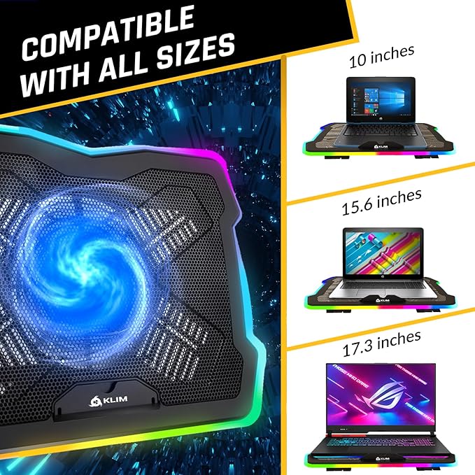 KLIM Ultimate - RGB Laptop Cooling Pad with LED Rim - New - Gaming Laptop Cooler - USB Powered Fan - Very Stable and Silent Laptop Stand - Compatible up to 17 - PC Mac PS5 PS4 Xbox One