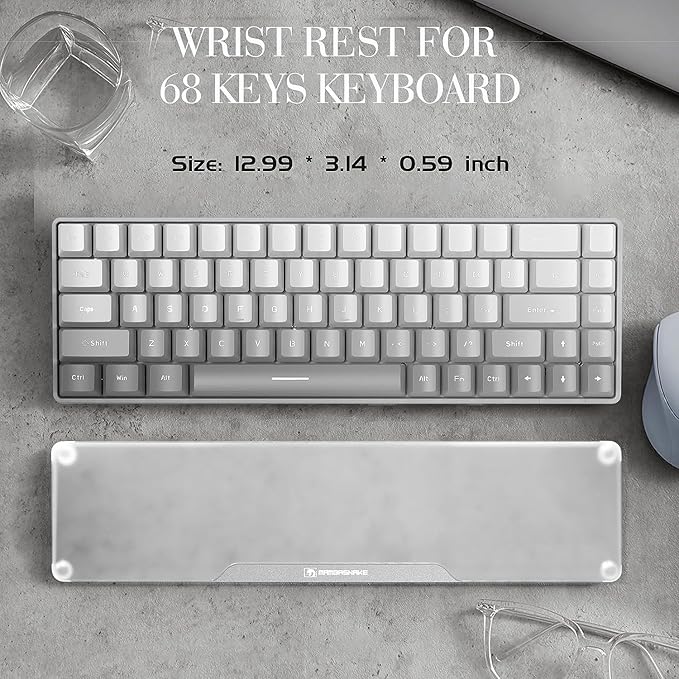 Acrylic Keyboard Wrist Rest Pro- Compact 60% Keyboard- Mechanical Keyboards Ergonomic Palm Rest for Computer KeyboardAnti-Slip BaseWrist Pad for LaptopOffice &amp Home-Easy TypingSilver