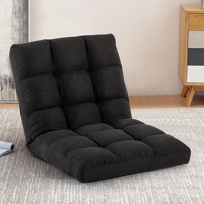 Floor Chair with Back Support Folding Chair with 6 Adjustable Position Padded Sleeper Bed Floor Gaming Chair Meditation Chair Gaming Floor Chairs for Adults (Country Rustic Black)
