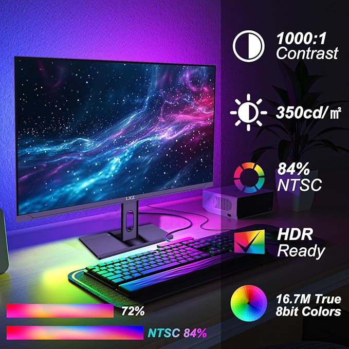 LXZ Gaming Monitor 27 inch 144hz Monitor 3840 * 2160P IPS Display Eye Care DP/HDMI Wall Mount Compatible - Black