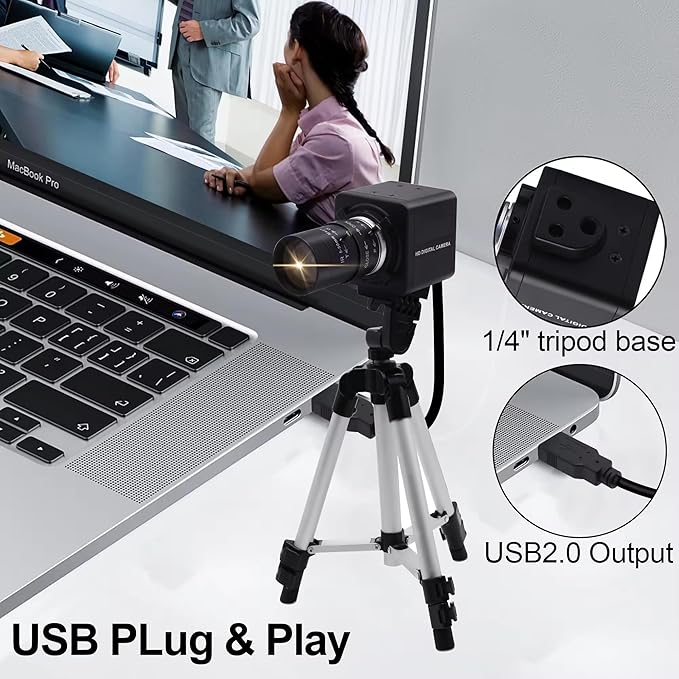 8MP USB Camera – 10X Optical Zoom [5-50mm Varifocal CS Lens] | 3264×2448 Resolution | Plug &amp Play for Raspberry Pi/Windows/Linux