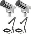 Rode PodMic White (Pair) Cardioid Dynamic Broadcast Microphone with 2X PSA1 Broadcast Microphone Boom Arms and 2X XLR Cables