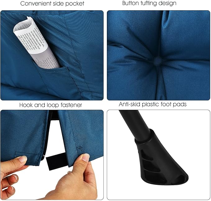 Navy Blue Polyester Fabric Lazy Chair Upholstered Single Sofa Chair With Side Pocket Soft Headrest Thick Seat Cushion Curved Armrest Perfect For Watching TV Relaxing Reading Playing Video Games