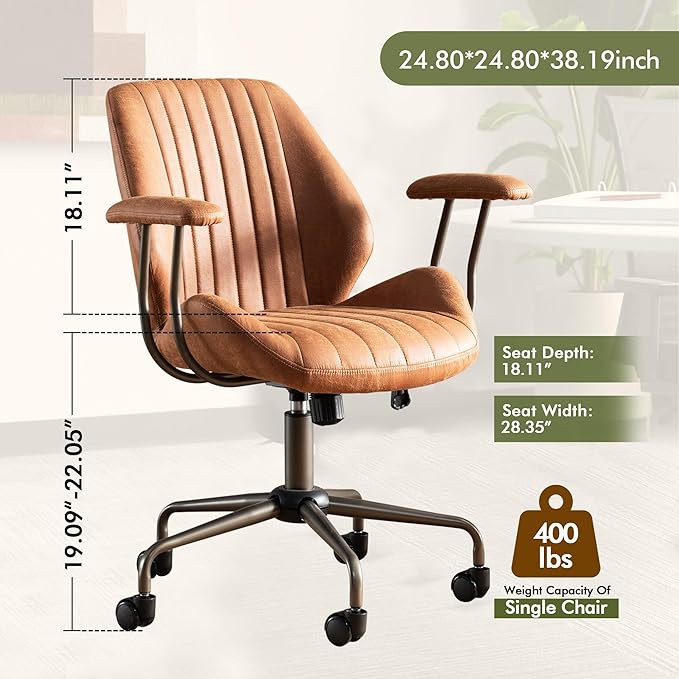 High Back Office ChairModern Swivel Office ChairBrown Suede Fabric Gaming ChairHeight Adjustable Home Office Desk Chair with Lumbar Support