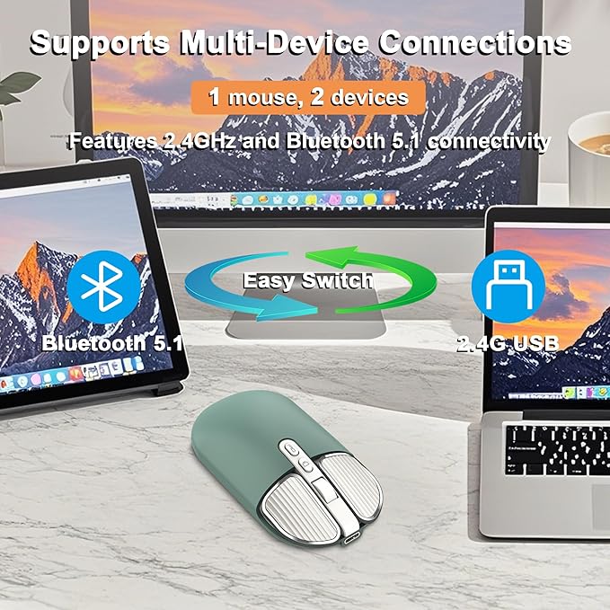 Wireless Mouse Bluetooth Cute Ultra Slim Silent Computer Mice with USB Receiver Dual-Mode 2.4G &amp Bluetooth Rechargeable Portable USB Cordless Mouse for Laptop PC Desktop Tablet Kids Adults Gift G