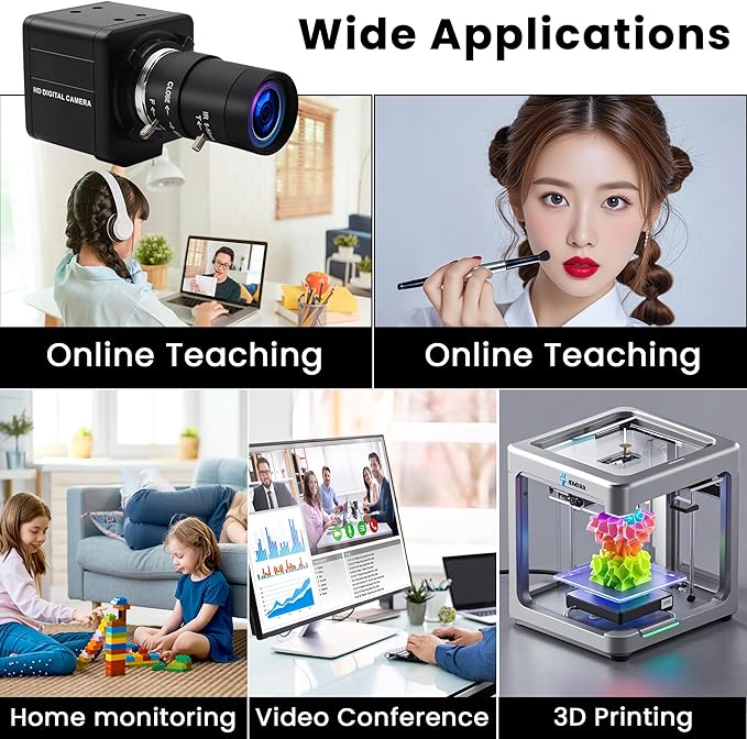 8MP USB Camera – 10X Optical Zoom [5-50mm Varifocal CS Lens] | 3264×2448 Resolution | Plug &amp Play for Raspberry Pi/Windows/Linux