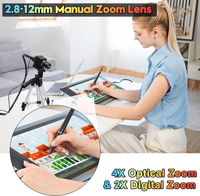 SVPRO 4K USB HDMI Camera Manual Zoom Webcam for Close Up with 2.8-12mm Variable LensPlug and Play Camera for IndustrialStreaming and Home Video