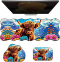 3-Piece Ergonomic Desk Mat &amp Cloud Wrist Rest Set Large 31.5 x 11.8 Wave Office Desk Pad with Memory Foam Support Non-Slip Computer Protector for Home Gaming Mountain Flower Cow